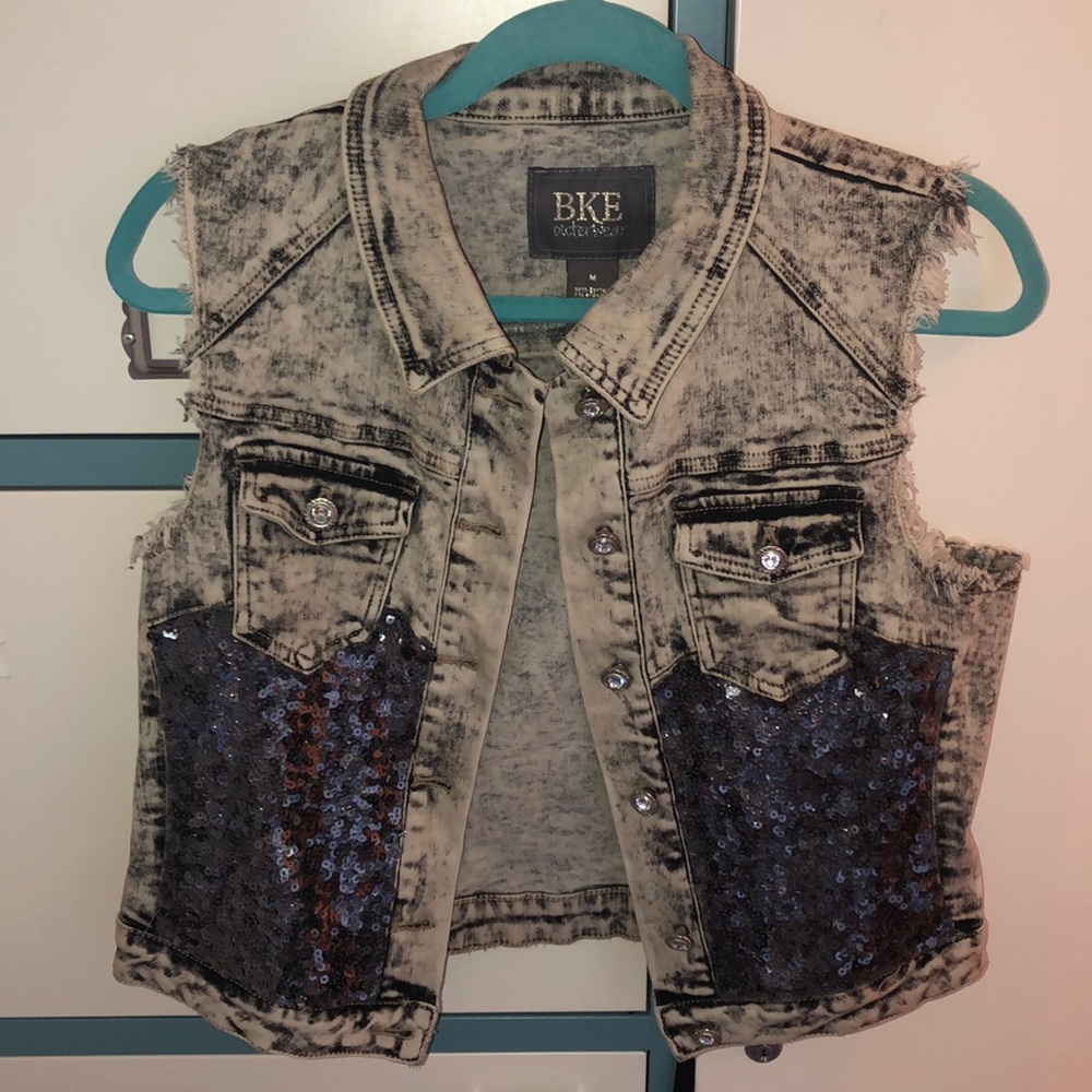 Distressed Denim sequin BKE vest